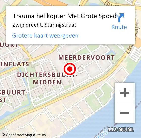 Locatie op kaart van de 112 melding: Trauma helikopter Met Grote Spoed Naar Zwijndrecht, Staringstraat op 4 oktober 2021 18:05