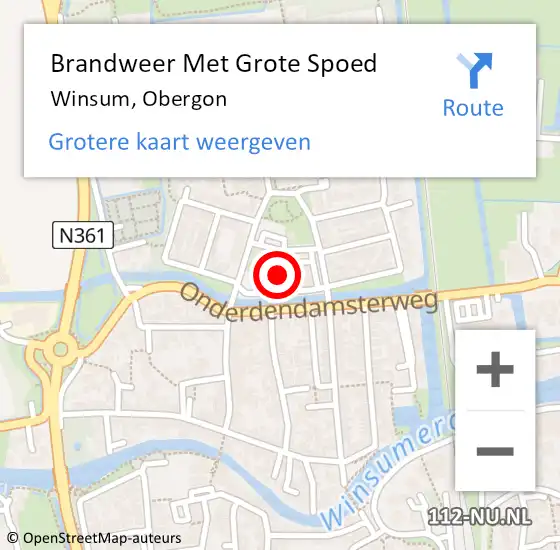 Locatie op kaart van de 112 melding: Brandweer Met Grote Spoed Naar Winsum, Obergon op 4 oktober 2021 18:10