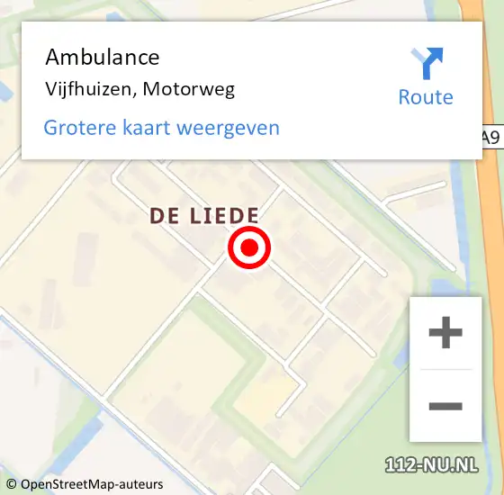 Locatie op kaart van de 112 melding: Ambulance Vijfhuizen, Motorweg op 4 oktober 2021 18:10