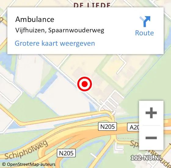 Locatie op kaart van de 112 melding: Ambulance Vijfhuizen, Spaarnwouderweg op 4 oktober 2021 18:44