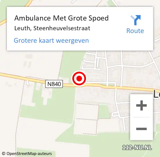 Locatie op kaart van de 112 melding: Ambulance Met Grote Spoed Naar Leuth, Steenheuvelsestraat op 4 oktober 2021 19:01