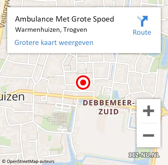 Locatie op kaart van de 112 melding: Ambulance Met Grote Spoed Naar Warmenhuizen, Trogven op 4 oktober 2021 19:11