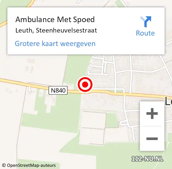 Locatie op kaart van de 112 melding: Ambulance Met Spoed Naar Leuth, Steenheuvelsestraat op 4 oktober 2021 19:21