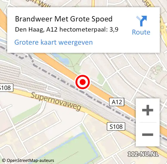 Locatie op kaart van de 112 melding: Brandweer Met Grote Spoed Naar Den Haag, A12 hectometerpaal: 3,9 op 4 oktober 2021 19:34
