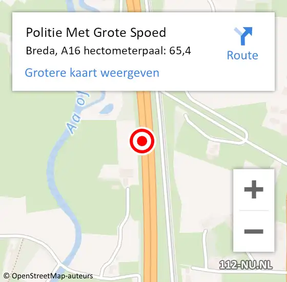 Locatie op kaart van de 112 melding: Politie Met Grote Spoed Naar Breda, A16 hectometerpaal: 65,4 op 4 oktober 2021 19:57