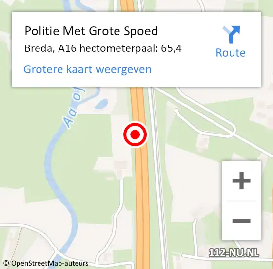 Locatie op kaart van de 112 melding: Politie Met Grote Spoed Naar Breda, A16 hectometerpaal: 65,4 op 4 oktober 2021 19:58