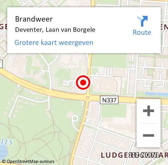 Locatie op kaart van de 112 melding: Brandweer Deventer, Laan van Borgele op 4 oktober 2021 20:14