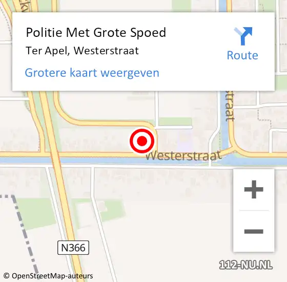 Locatie op kaart van de 112 melding: Politie Met Grote Spoed Naar Ter Apel, Westerstraat op 4 oktober 2021 20:15