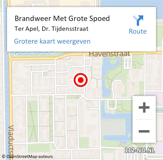 Locatie op kaart van de 112 melding: Brandweer Met Grote Spoed Naar Ter Apel, Dr. Tijdensstraat op 4 oktober 2021 20:32