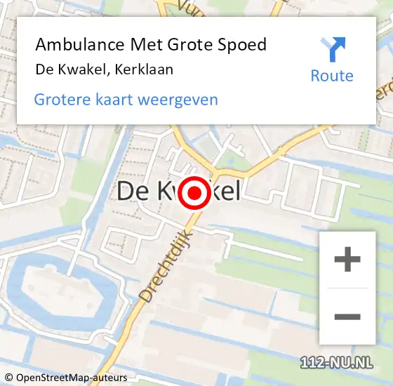 Locatie op kaart van de 112 melding: Ambulance Met Grote Spoed Naar De Kwakel, Kerklaan op 4 oktober 2021 20:56