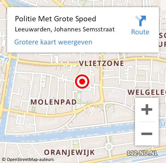 Locatie op kaart van de 112 melding: Politie Met Grote Spoed Naar Leeuwarden, Johannes Semsstraat op 4 oktober 2021 20:57