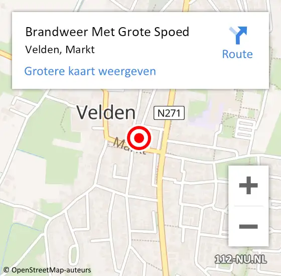 Locatie op kaart van de 112 melding: Brandweer Met Grote Spoed Naar Velden, Markt op 4 oktober 2021 21:45