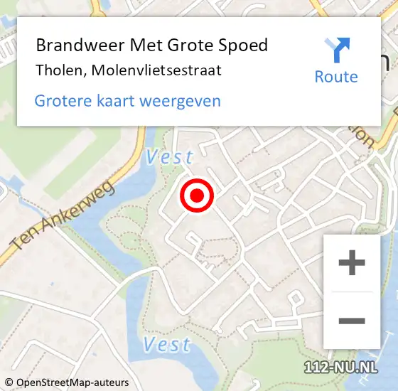 Locatie op kaart van de 112 melding: Brandweer Met Grote Spoed Naar Tholen, Molenvlietsestraat op 4 oktober 2021 23:45