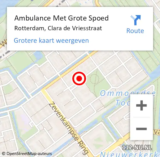 Locatie op kaart van de 112 melding: Ambulance Met Grote Spoed Naar Rotterdam, Clara de Vriesstraat op 5 oktober 2021 02:13