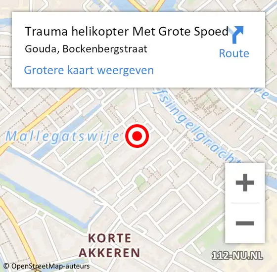 Locatie op kaart van de 112 melding: Trauma helikopter Met Grote Spoed Naar Gouda, Bockenbergstraat op 5 oktober 2021 03:08