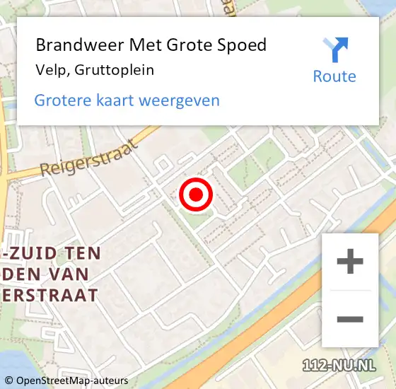 Locatie op kaart van de 112 melding: Brandweer Met Grote Spoed Naar Velp, Gruttoplein op 5 oktober 2021 03:21