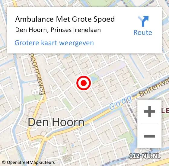 Locatie op kaart van de 112 melding: Ambulance Met Grote Spoed Naar Den Hoorn, Prinses Irenelaan op 5 oktober 2021 03:30