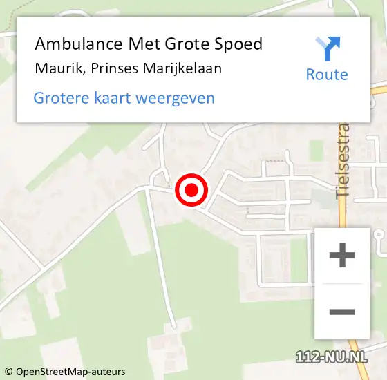 Locatie op kaart van de 112 melding: Ambulance Met Grote Spoed Naar Maurik, Prinses Marijkelaan op 6 oktober 2013 07:57