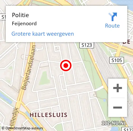 Locatie op kaart van de 112 melding: Politie Feijenoord op 5 oktober 2021 05:36