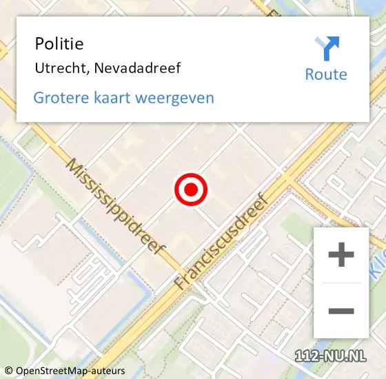 Locatie op kaart van de 112 melding: Politie Utrecht, Nevadadreef op 5 oktober 2021 06:25