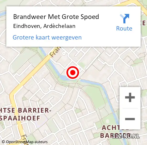 Locatie op kaart van de 112 melding: Brandweer Met Grote Spoed Naar Eindhoven, Ardèchelaan op 5 oktober 2021 06:28