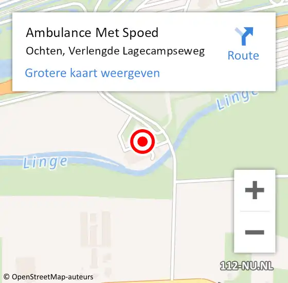 Locatie op kaart van de 112 melding: Ambulance Met Spoed Naar Ochten, Verlengde Lagecampseweg op 5 oktober 2021 07:15