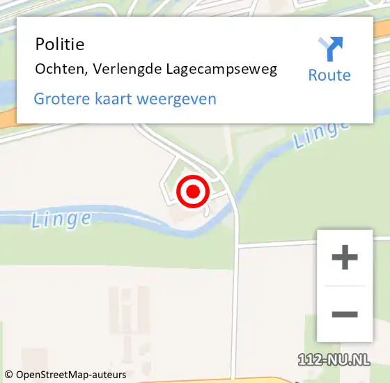 Locatie op kaart van de 112 melding: Politie Ochten, Verlengde Lagecampseweg op 5 oktober 2021 07:16