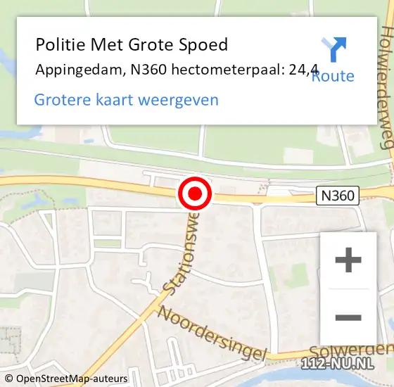 Locatie op kaart van de 112 melding: Politie Met Grote Spoed Naar Appingedam, N360 hectometerpaal: 24,4 op 5 oktober 2021 07:17