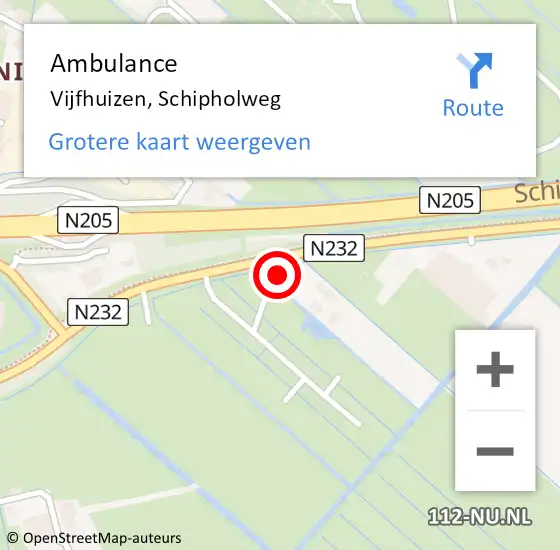 Locatie op kaart van de 112 melding: Ambulance Vijfhuizen, Schipholweg op 5 oktober 2021 07:55