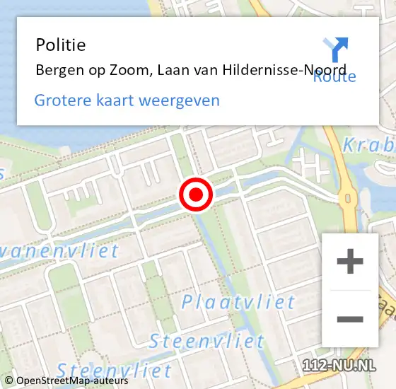 Locatie op kaart van de 112 melding: Politie Bergen op Zoom, Laan van Hildernisse-Noord op 5 oktober 2021 08:09