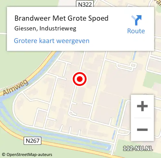 Locatie op kaart van de 112 melding: Brandweer Met Grote Spoed Naar Giessen, Industrieweg op 25 juni 2014 05:46