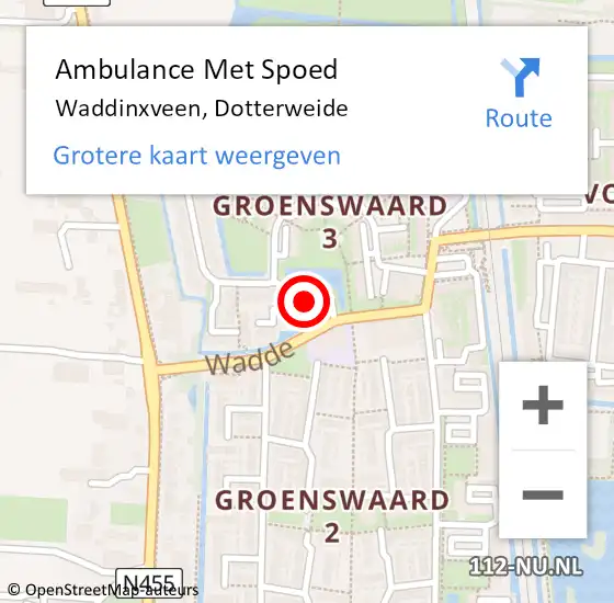 Locatie op kaart van de 112 melding: Ambulance Met Spoed Naar Waddinxveen, Dotterweide op 5 oktober 2021 09:00