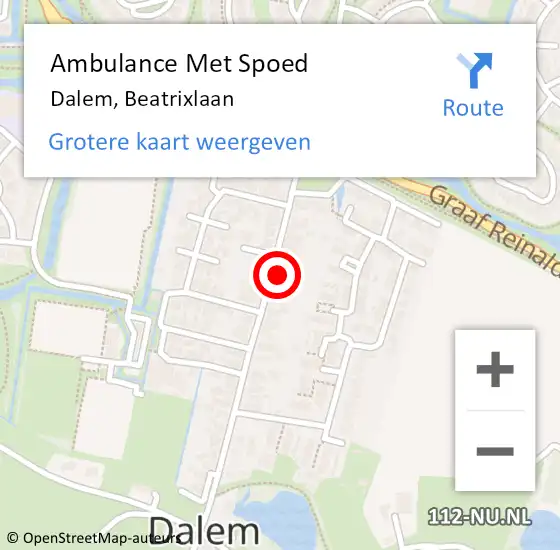 Locatie op kaart van de 112 melding: Ambulance Met Spoed Naar Dalem, Beatrixlaan op 5 oktober 2021 09:10