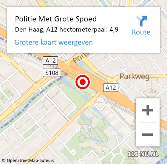 Locatie op kaart van de 112 melding: Politie Met Grote Spoed Naar Den Haag, A12 hectometerpaal: 4,9 op 5 oktober 2021 09:11
