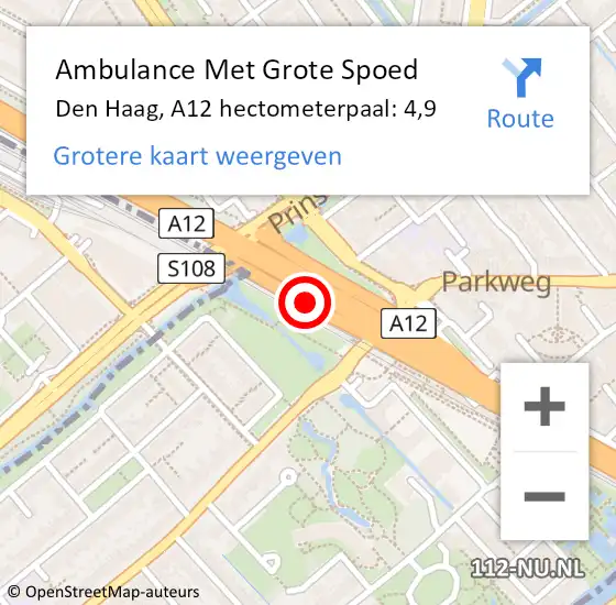 Locatie op kaart van de 112 melding: Ambulance Met Grote Spoed Naar Den Haag, A12 hectometerpaal: 4,9 op 5 oktober 2021 09:14