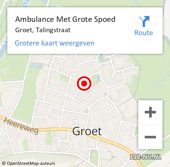 Locatie op kaart van de 112 melding: Ambulance Met Grote Spoed Naar Groet, Talingstraat op 5 oktober 2021 09:18