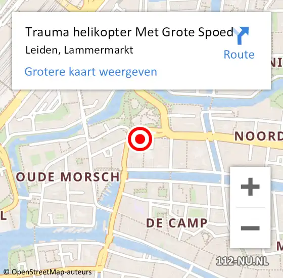 Locatie op kaart van de 112 melding: Trauma helikopter Met Grote Spoed Naar Leiden, Lammermarkt op 5 oktober 2021 09:43