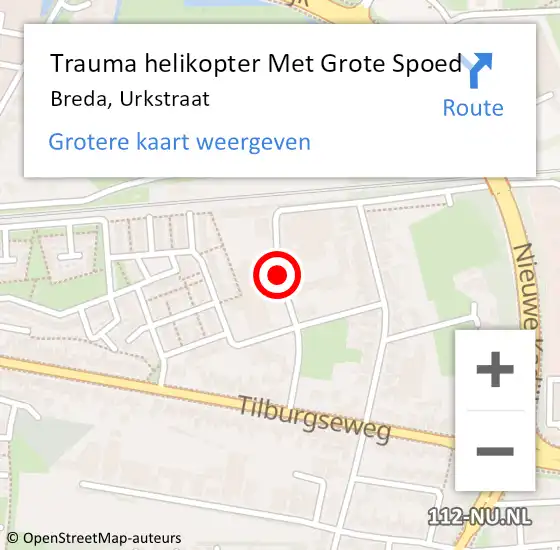 Locatie op kaart van de 112 melding: Trauma helikopter Met Grote Spoed Naar Breda, Urkstraat op 5 oktober 2021 10:14