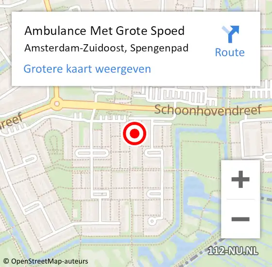 Locatie op kaart van de 112 melding: Ambulance Met Grote Spoed Naar Amsterdam-Zuidoost, Spengenpad op 5 oktober 2021 10:18