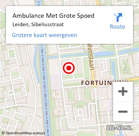 Locatie op kaart van de 112 melding: Ambulance Met Grote Spoed Naar Leiden, Sibeliusstraat op 5 oktober 2021 10:20