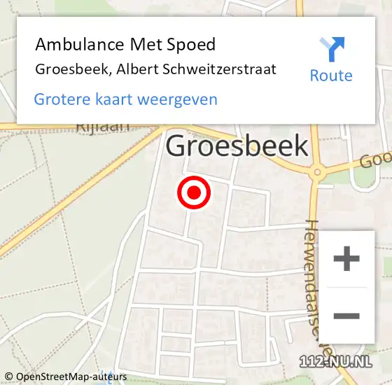 Locatie op kaart van de 112 melding: Ambulance Met Spoed Naar Groesbeek, Albert Schweitzerstraat op 5 oktober 2021 10:20