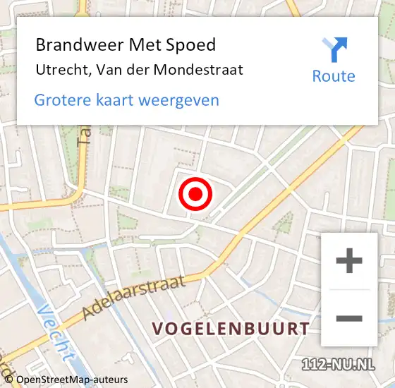 Locatie op kaart van de 112 melding: Brandweer Met Spoed Naar Utrecht, Van der Mondestraat op 5 oktober 2021 10:36