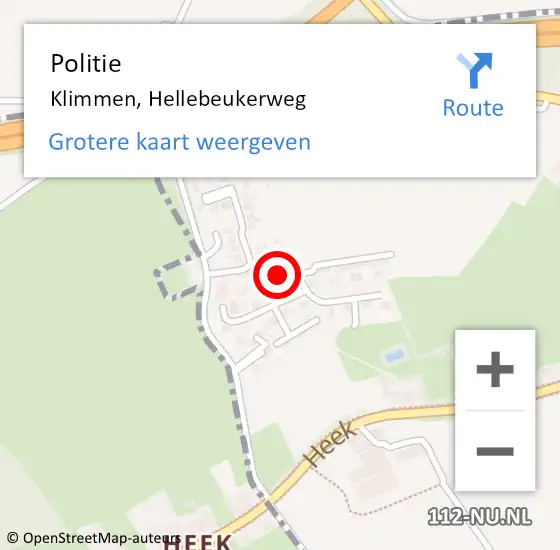 Locatie op kaart van de 112 melding: Politie Klimmen, Hellebeukerweg op 5 oktober 2021 10:50