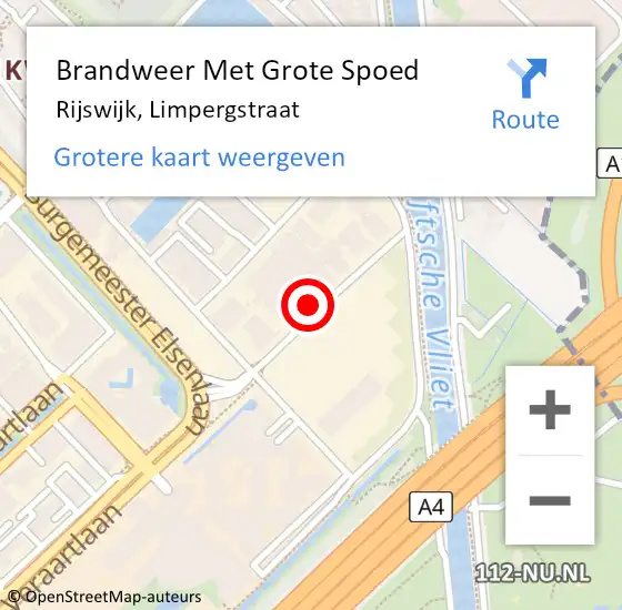 Locatie op kaart van de 112 melding: Brandweer Met Grote Spoed Naar Rijswijk, Limpergstraat op 5 oktober 2021 11:26