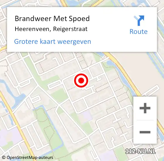 Locatie op kaart van de 112 melding: Brandweer Met Spoed Naar Heerenveen, Reigerstraat op 5 oktober 2021 11:39