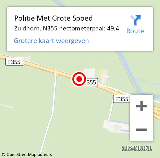 Locatie op kaart van de 112 melding: Politie Met Grote Spoed Naar Zuidhorn, N355 hectometerpaal: 49,4 op 5 oktober 2021 11:49