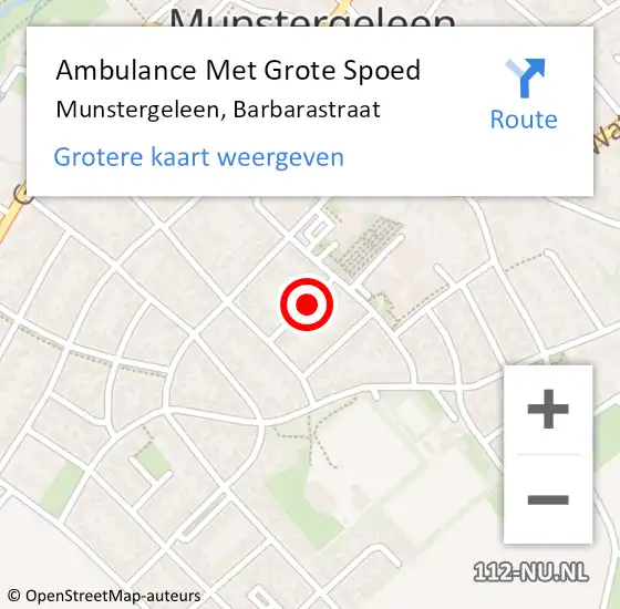 Locatie op kaart van de 112 melding: Ambulance Met Grote Spoed Naar Munstergeleen, Barbarastraat op 25 juni 2014 07:12