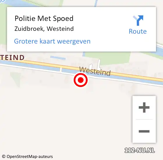 Locatie op kaart van de 112 melding: Politie Met Spoed Naar Zuidbroek, Westeind op 5 oktober 2021 12:51