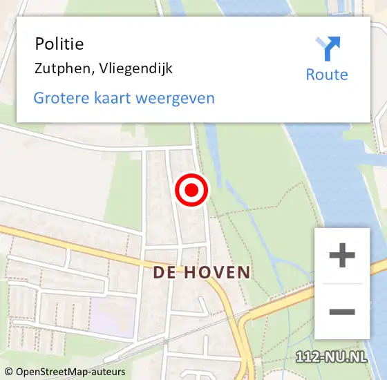 Locatie op kaart van de 112 melding: Politie Zutphen, Vliegendijk op 5 oktober 2021 13:57