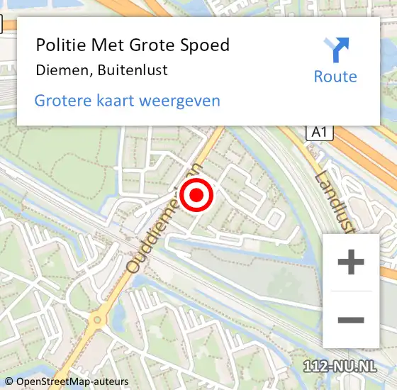 Locatie op kaart van de 112 melding: Politie Met Grote Spoed Naar Diemen, Buitenlust op 5 oktober 2021 14:20